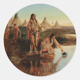 Sticker Rond « Eau pour le camp » Art cowboy par Charles Russel
