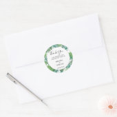 Sticker Rond Eau verte moderne tropicale feuille mariage (Enveloppe)