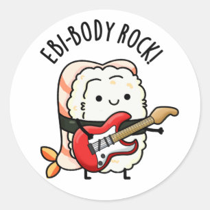 Sticker Rond Ebi-body Rock drôle Rocker Sushi Pun