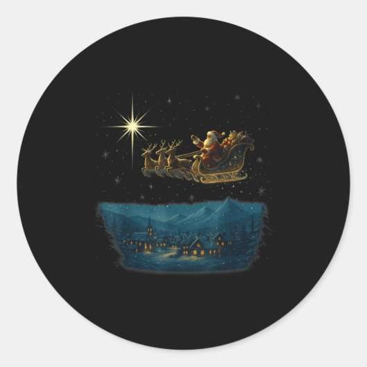 Sticker Rond Ec Santa Sleigh With And Stars (Devant)