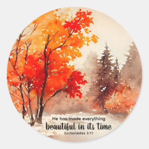Sticker Rond Ecclésiaste 3:11 Verse Bible Automne Aquarelle