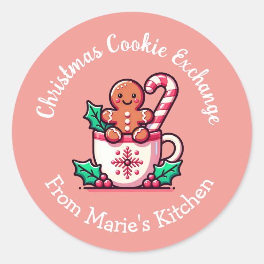 Sticker Rond Échange de biscuits de Noël personnalisables (Devant)