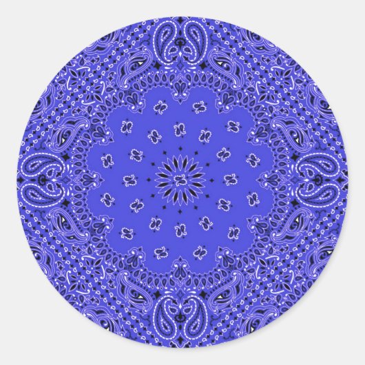 Sticker Rond Écharpe Bandana Ouest Indigo Blue Paisley Imprimer (Devant)