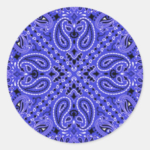Sticker Rond Écharpe Bandana Ouest Indigo Blue Paisley Imprimer