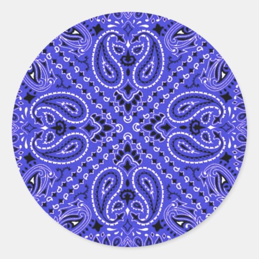 Sticker Rond Écharpe Bandana Ouest Indigo Blue Paisley Imprimer (Devant)