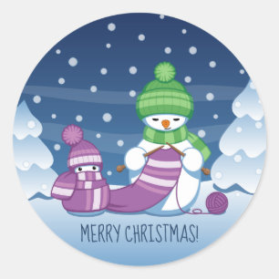 Sticker Rond Écharpe Tricot Snowman