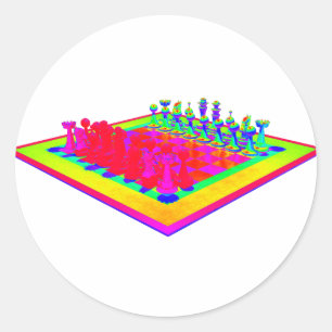 Sticker Rond Échecs colorés et pièces d'échecs