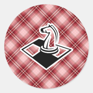 Sticker Rond Échecs rouges de plaid