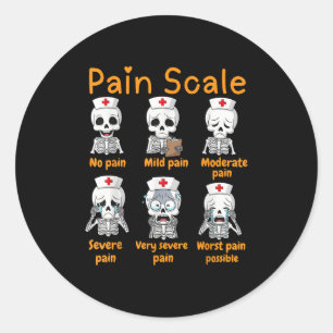 Sticker Rond Échelle de Douleur Infirmière Mignonne Squelette H