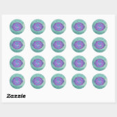 Sticker Rond Échelle de sirène turquoise et violette Monogramme (Feuille)