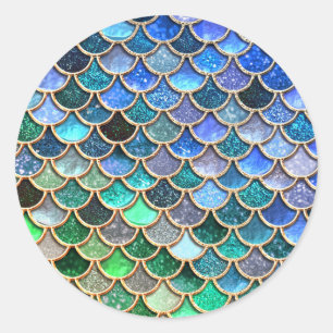 Sticker Rond Echelles de sirène de Parties scintillant multicol