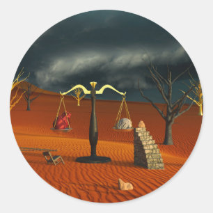 Sticker Rond Échelles de Vérité – Symbolisme Surréaliste du Dés