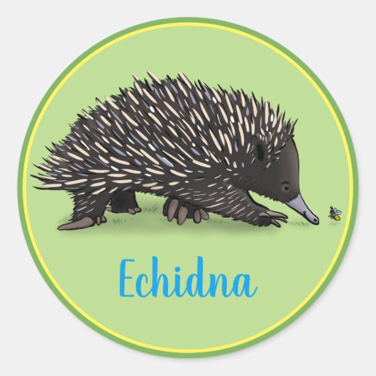 Sticker Rond Echidna mignonne avec dessin animé (Devant)