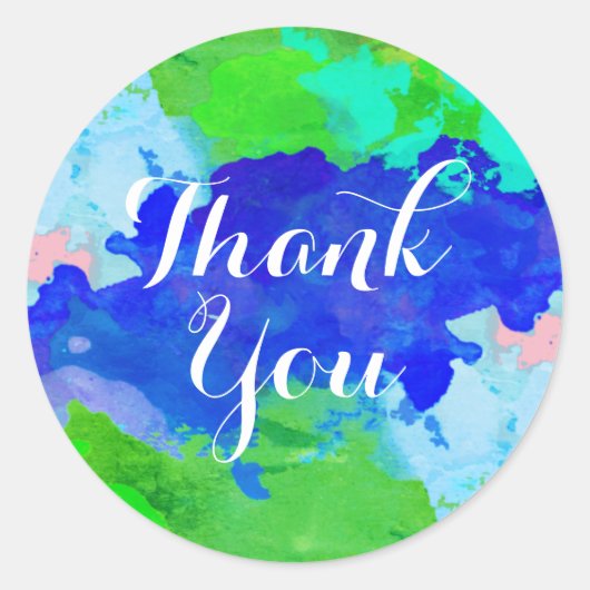 Sticker Rond Éclaboussure de vert bleu de Merci d'aquarelle (Devant)