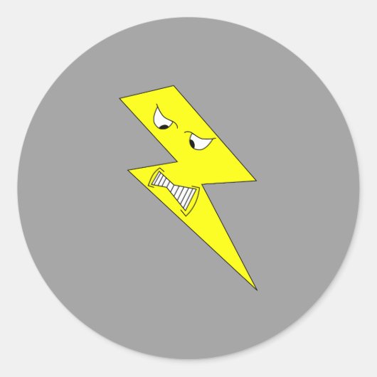 Sticker Rond Éclair en colère. Jaune sur Grey. (Devant)