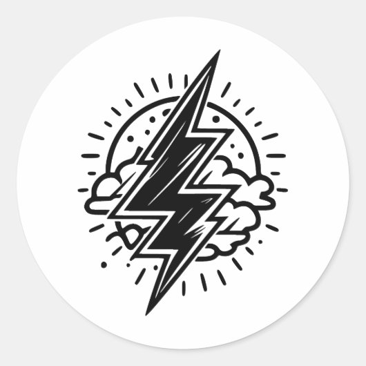 Sticker Rond Éclair en noir et blanc minimaliste (Devant)