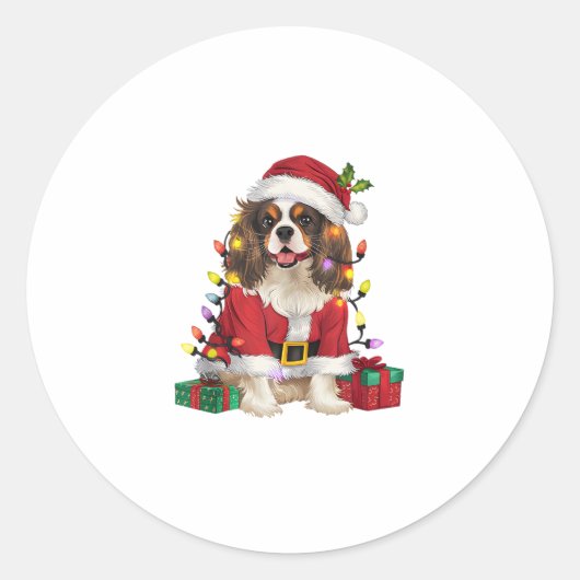 Sticker Rond Éclairage de Noël Cavalier roi Charles Spaniel Chi (Devant)