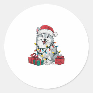 Sticker Rond Éclairage de Noël chapeau américain Esquimau Chien