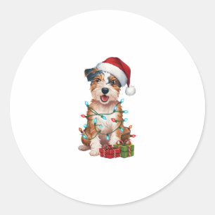 Sticker Rond Éclairage de Noël chapeau australien Terrier Chien