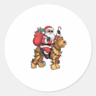 Sticker Rond Éclairage de Noël Père Noël équitation Airedale Te