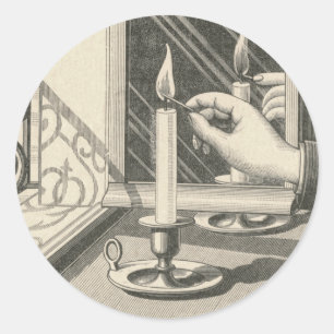 Sticker Rond Éclairage d'une bougie Vintage gravure