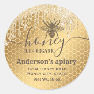 Sticker Rond Éclairage moderne goutte d'abeille de miel script 