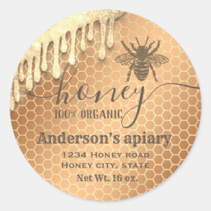 Sticker Rond Éclairage moderne goutte d'abeille de miel script 