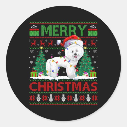 Sticker Rond Éclairage Père Noël Ugly Bichon Frise (Devant)
