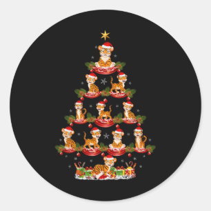 Sticker Rond Éclairage Tiger Noël Père Noël Tiger Arbre de Noël