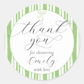 Sticker Rond Eclectique Grandes Merci Baby shower vert (Devant)