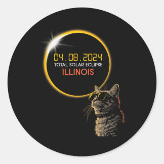 Sticker Rond Éclipse solaire 2024 Chat Portant des lunettes Écl