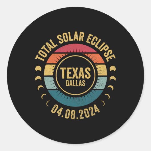 Sticker Rond Éclipse solaire 2024 Dallas Texas State Éclips sol (Devant)