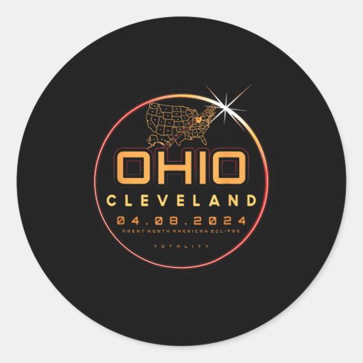 Sticker Rond Éclipse Solaire 2024 Ohio Cleveland Total Eclipse (Devant)