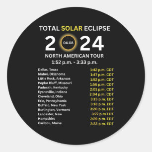 Sticker Rond Éclipse solaire totale 2024 du 8 avril : trajectoi