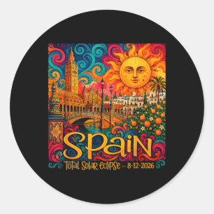 Sticker Rond Éclipse solaire totale Espagne 2026 Rétro Paisley