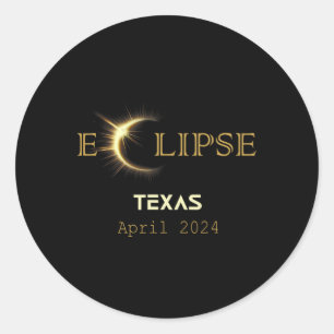 Sticker Rond Éclipse Solaire Totale Texas Totalité 8 Avril 2024