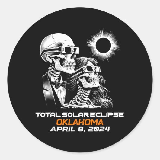 Sticker Rond Éclipse Totale de Soleil Squelette Oklahoma Ok (Devant)