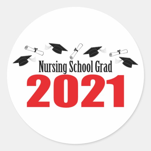 Sticker Rond École De Soins Infirmiers Grad 2021 Casquettes Et (Devant)