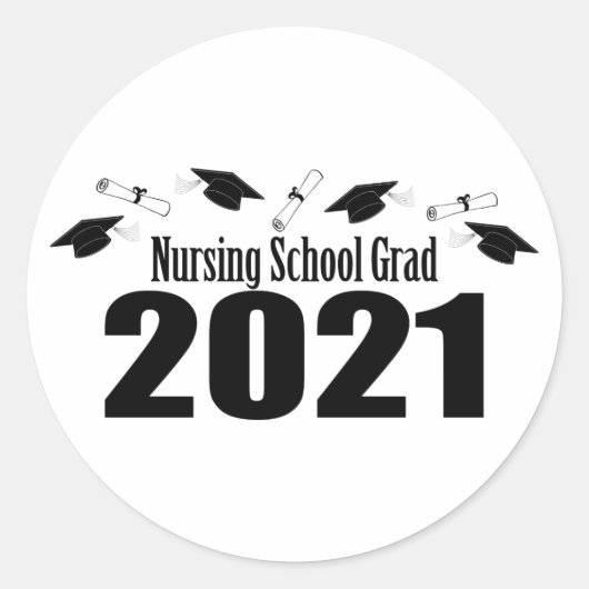 Sticker Rond École De Soins Infirmiers Grad 2021 Casquettes Et  (Devant)