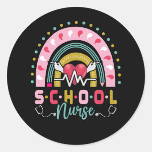 Sticker Rond École Infirmière Enseignant Arc-en-ciel Boho Stitu