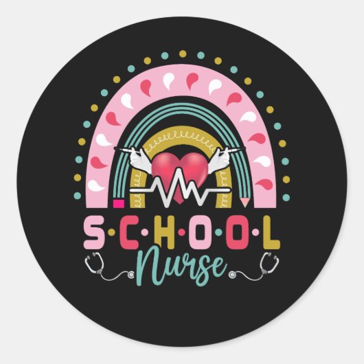 Sticker Rond École Infirmière Enseignant Arc-en-ciel Boho Stitu (Devant)