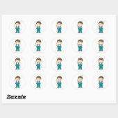 Sticker Rond Écolier souriant avec cartable (Feuille)