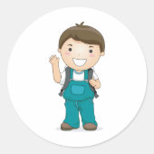 Sticker Rond Écolier souriant avec cartable (Devant)