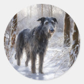 Sticker Rond Écossais Deerhound Noël neige (Devant)