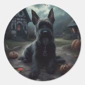 Sticker Rond Ecosse Terrier Citrouille Halloween effrayant (Devant)