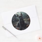 Sticker Rond Ecosse Terrier Citrouille Halloween effrayant (Enveloppe)