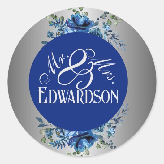 Sticker Rond Écouter dans l'amour : Pétales Bleus et argent Mon (Devant)