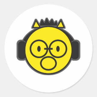 Sticker Rond Écouteurs Tête de Visage Jaune Drôle