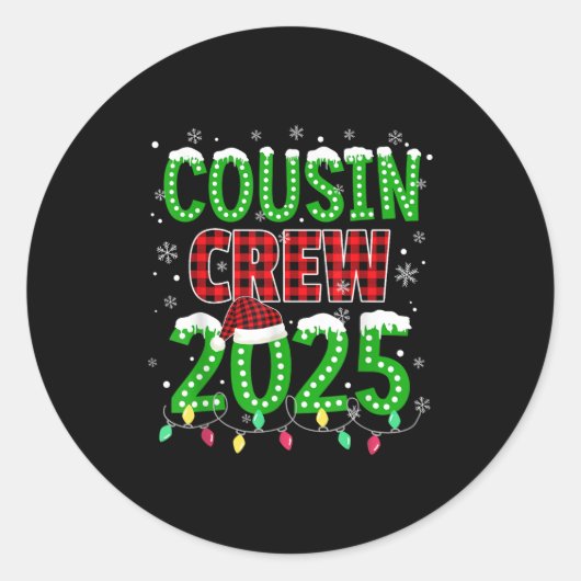 Sticker Rond Écran Cousin 2025 Noël Lumières Père Noël Pajam (Devant)