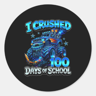 Sticker Rond Écrasé 100 jours d'école camion monstre bleu garço